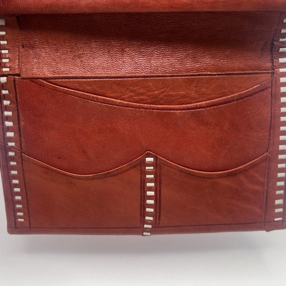Vintage Hand Tooled Leather Wallet Billfold Moroccan Handmade Brown Unisex